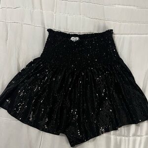 QUEEN OF SPARKLES Black Sequin High Waist Shorts